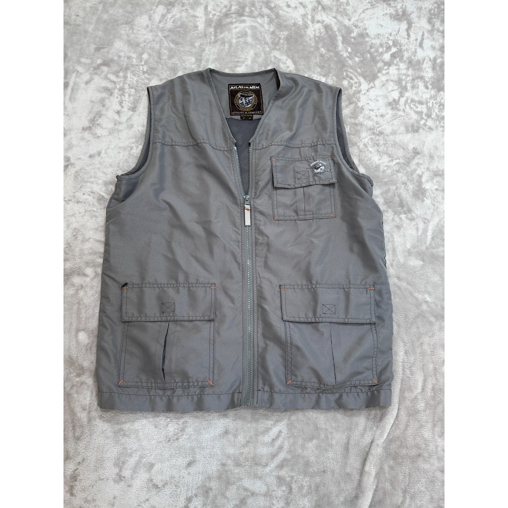 Atlas for Men Vest Mens M Gray Multi Pocket Utility Fishing Safari Mesh Lined